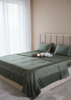 Olive Whisper Cotton Satin Line Pillows Bedsheet