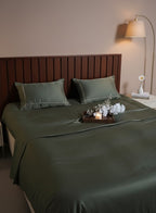 Olive Whisper Cotton Satin Line Pillows Bedsheet