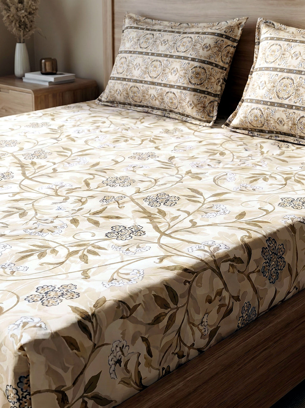 Heritage Vine Printed Cotton King Bed Sheet Set