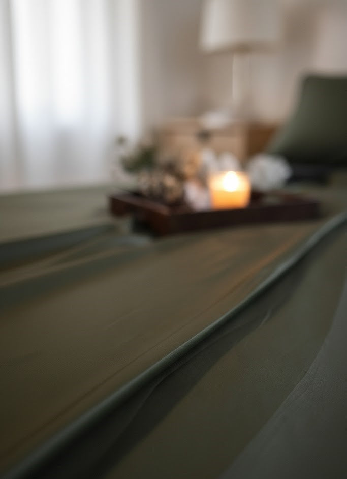 Olive Whisper Cotton Satin Line Pillows Bedsheet