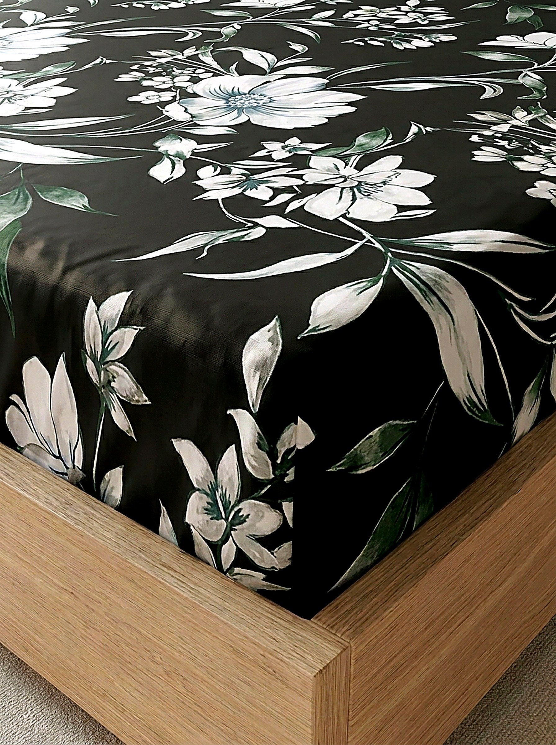Noir Bloom Printed Cotton King Bed Sheet Set