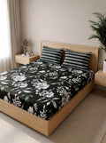 Noir Bloom Printed Cotton King Bed Sheet Set