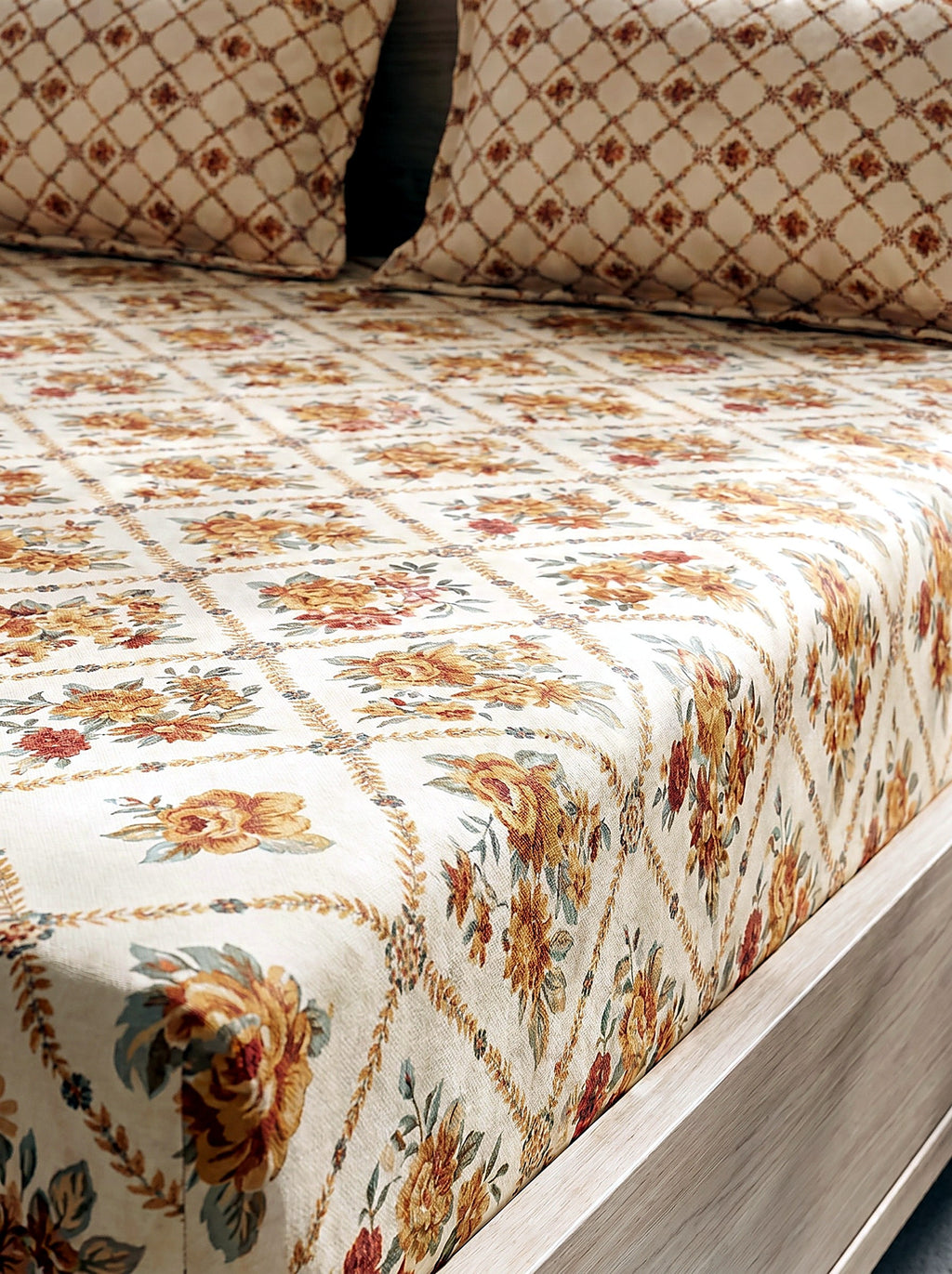 Provence Trellis Printed Cotton King Bed Sheet Set