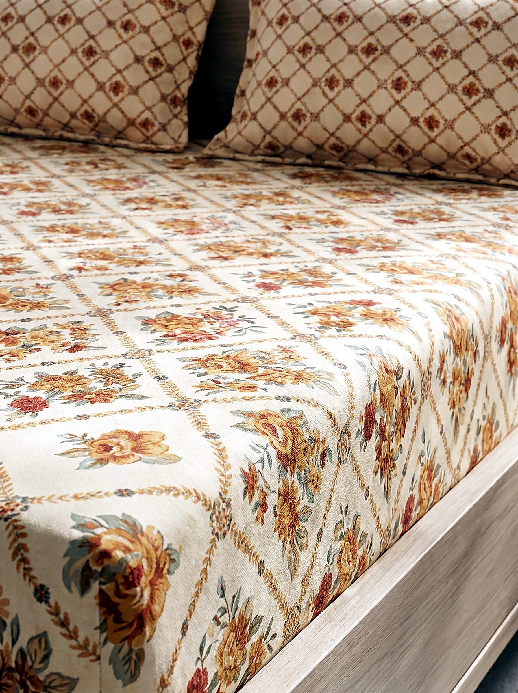 Provence Trellis Printed Cotton King Bed Sheet Set