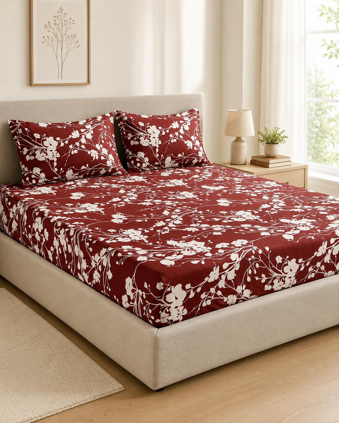 Heritage Bloom Cotton Bedsheet Set – King Size Floral Comfort Collection