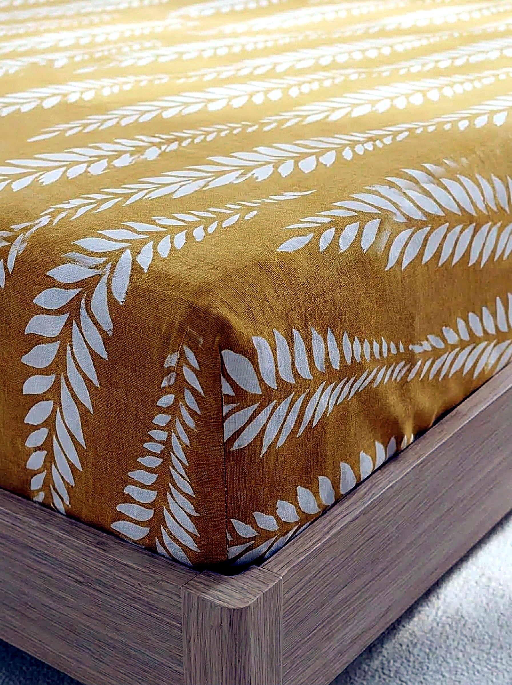 Saffron Fern Printed Cotton King Bed Sheet Set