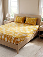 Saffron Fern Printed Cotton King Bed Sheet Set
